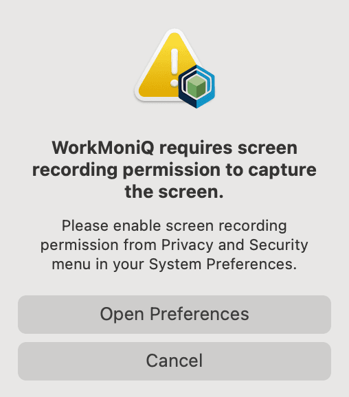 System Alert Requesting Screen Recording Access
